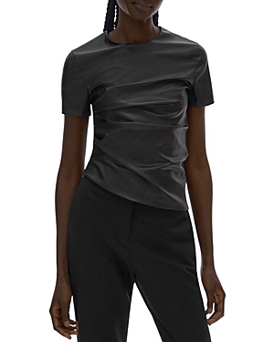 Helmut Lang Twist Faux Leather Short Sleeve T-shirt In Black