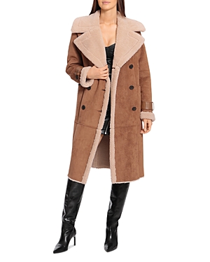 Shop Avec Les Filles Faux Shearling Trench Coat In Fawn