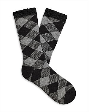 Ugg Grady Check Fleece Lined Crew Socks In Gray/black