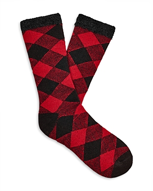 Shop Ugg Grady Check Fleece Lined Crew Socks In Samba Red/black