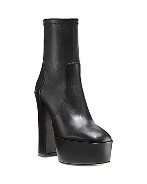 Stuart Weitzman Ave 130 Leather Platform Bootie In Black Leather