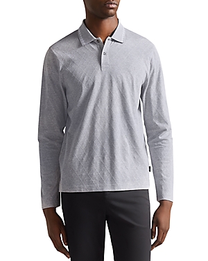 Ted Baker Holrood Cotton Argyle Jacquard Long Sleeve Polo Shirt