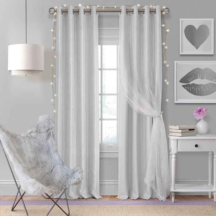 Shop Elrene Home Fashions Aurora Kids Room Darkening Layered Sheer Curtain Panel, 52 X 108 In Pearl Gray