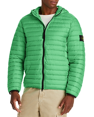 Stone Island Panelled Down Hooded Jacket In Light Green