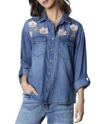 Billy T - Rose Embroidered Denim Shirt