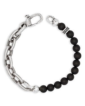 John Varvatos Men's Sterling Silver Onyx Bead Link Bracelet