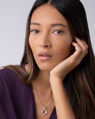 Sterling Silver Caviar Spark Diamond Circle Bead Chain Pendant Necklace, 16-18"