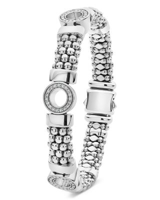 Sterling Silver Caviar Spark Diamond Three Circle Caviar Bead Link Bracelet