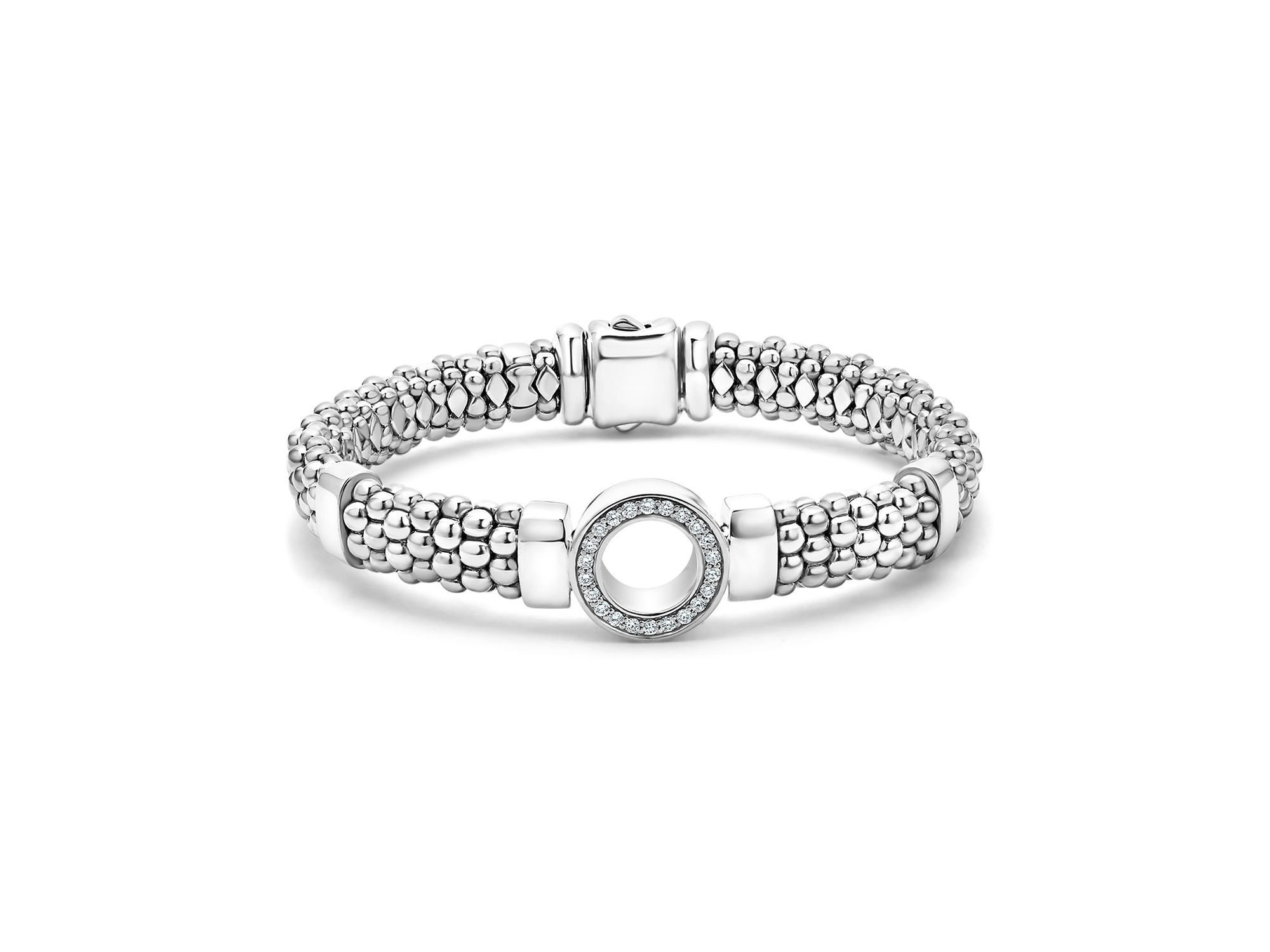 Sterling Caviar Spark Diamond Circle Bead Link Bracelet - Image 1