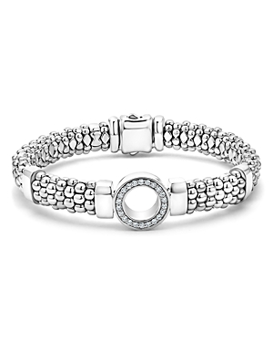 Lagos Sterling Silver Caviar Spark Diamond Circle Bead Link Bracelet