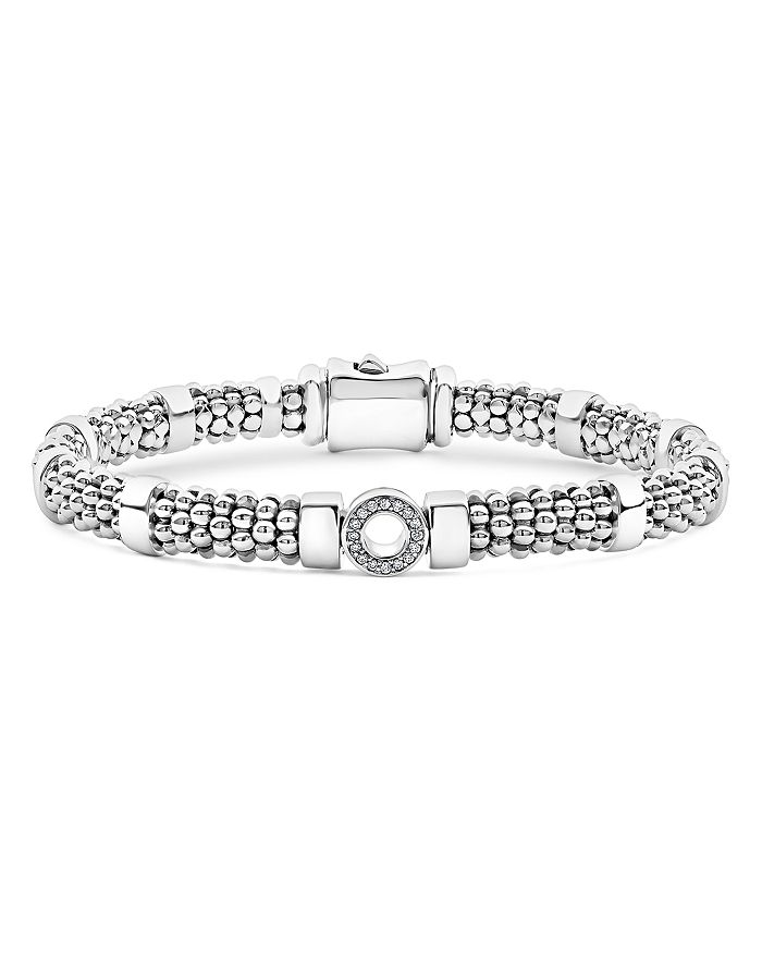 LAGOS - Sterling Silver Caviar Spark Diamond Small Circle Bead & Polished Link Bracelets