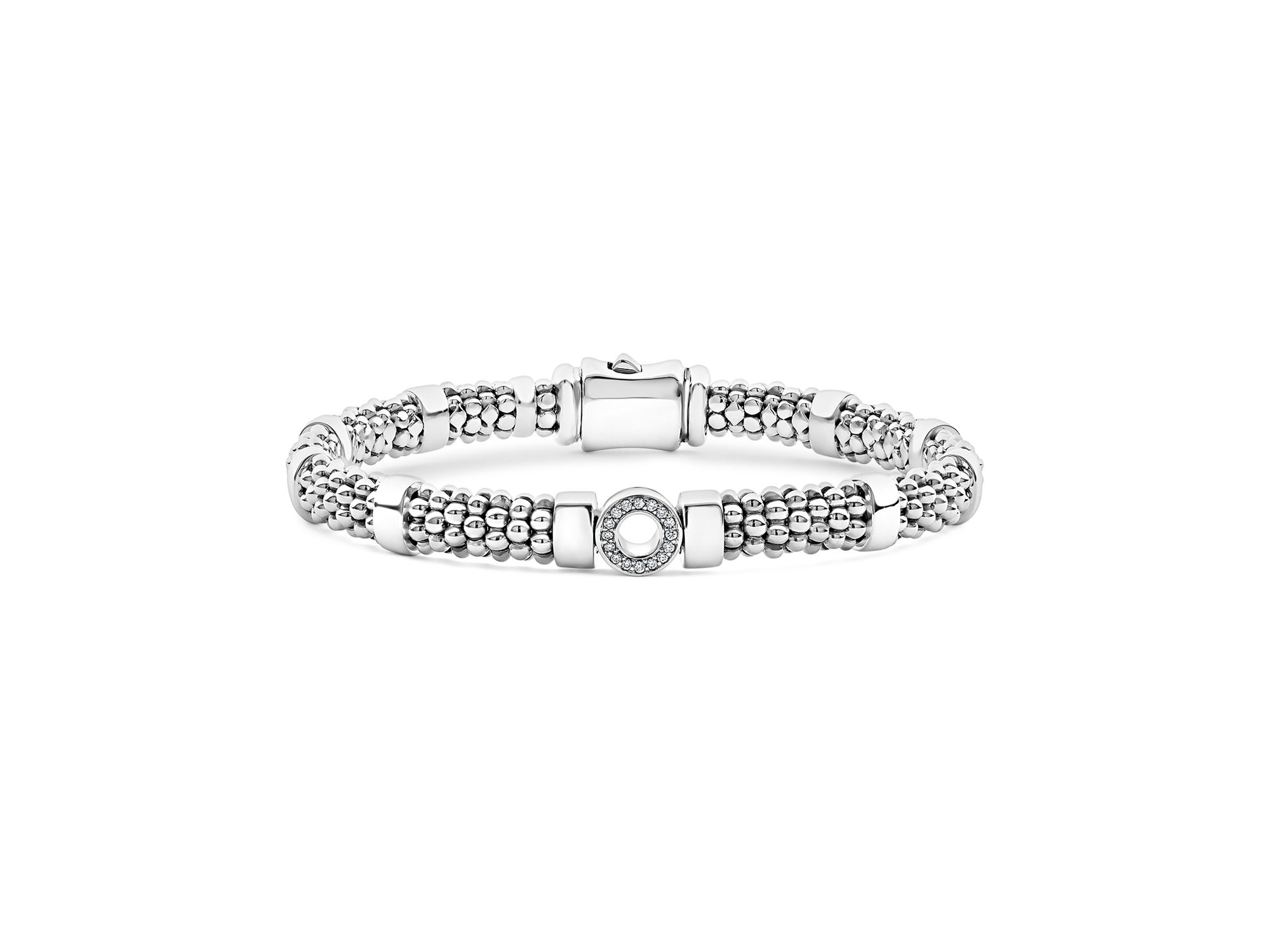 Sterling Caviar Spark Diamond Circle Bead Link Bracelet - Image 1