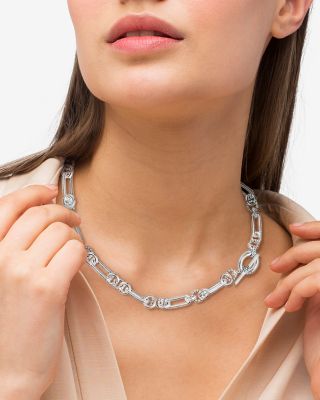 Sterling Silver Signature Caviar Mixed Link Statement Necklace, 18"