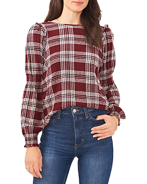 1.state Plaid Long Sleeve Top In Port