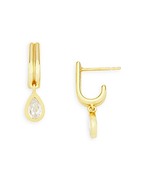 Argento Vivo Cubic Zirconia Charm J Hoop Earrings in 14K Gold Plated Sterling Silver