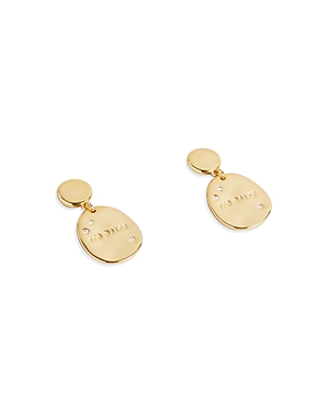 Ted Baker Pave Logo Coin Drop Earrings in Gold Tone