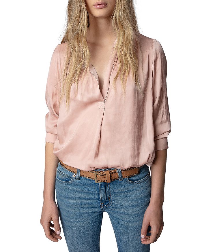 Zadig & Voltaire Gathered-detail Long-sleeve Blouse In Blush