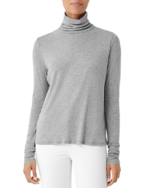 Eileen Fisher Scrunched Sleeve Turtleneck Top In Moon