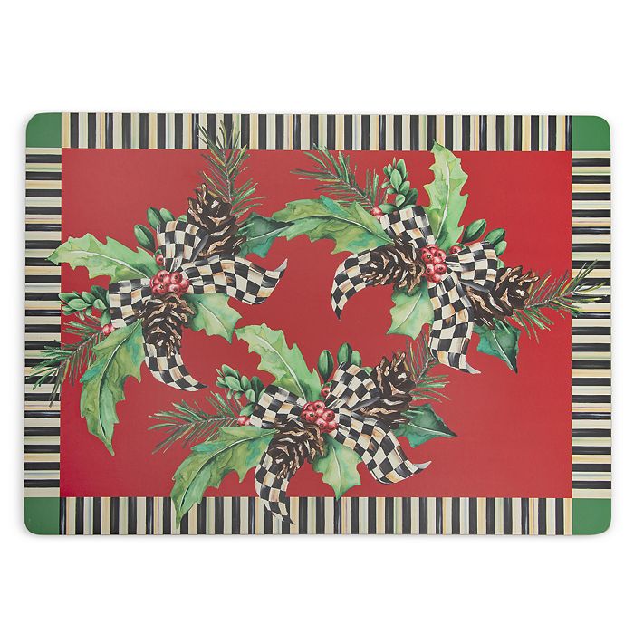 MackenzieChilds Holly Holiday CorkBacked Placemats, Set of 4