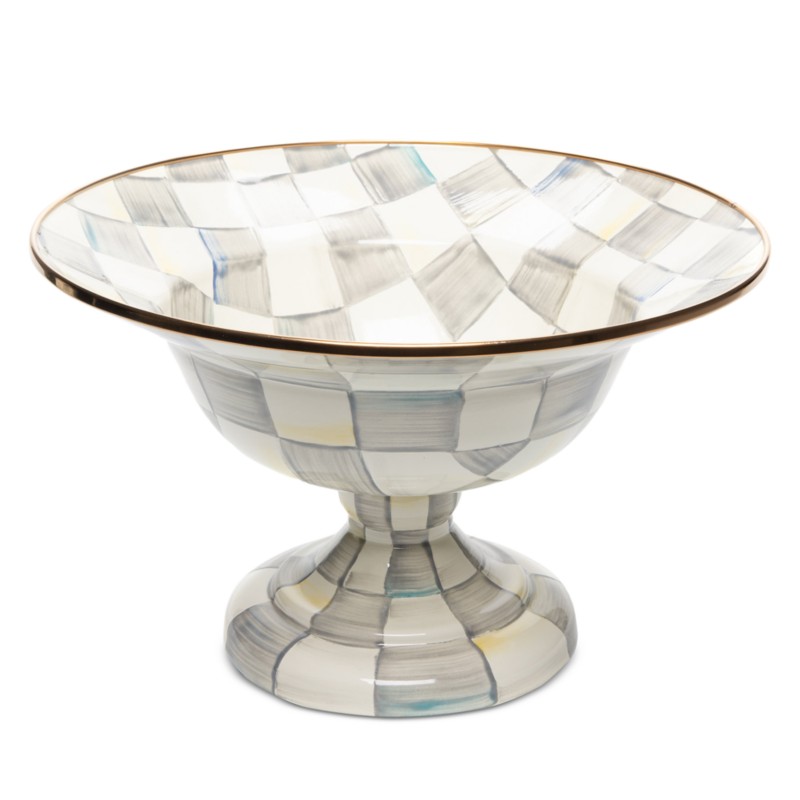 Mackenzie-childs Sterling Check Large Enamel Compote in Gray/White