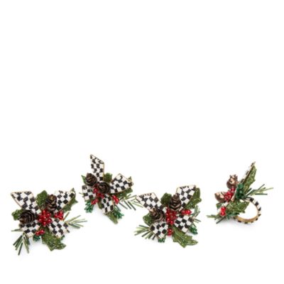 Holly Holiday Napkin Rings, Set of 4