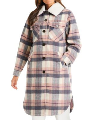 Sherpa Trim Plaid Coat
