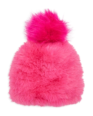 Jocelyn Faux-fur Knit Beanie W/ Pompom In Pink