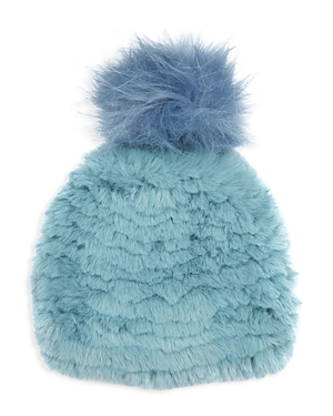 Jocelyn Faux Fur Pom Pom Hat In Blue