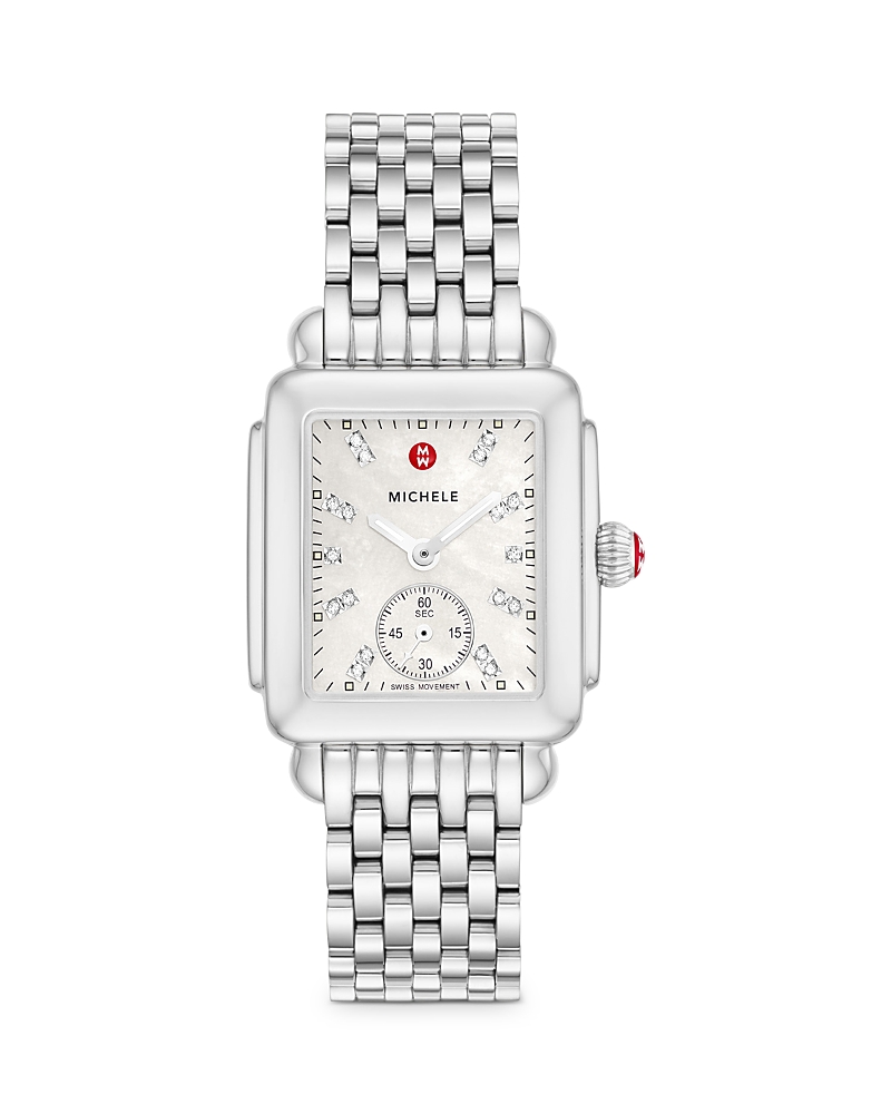 Michele Deco Mid Diamond Dial Watch In Silver