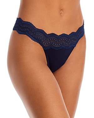 Cosabella Ceylon Lace Trim Low Rise Thong In Nocturnal Blue