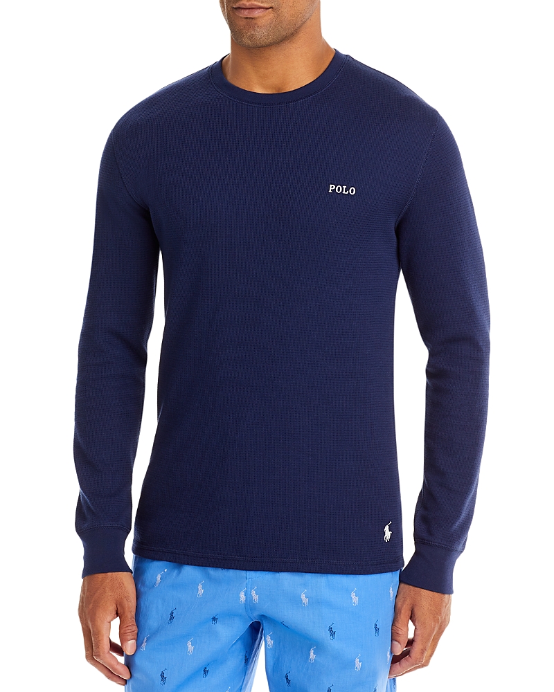 Polo Ralph Lauren Cotton Blend Waffle Knit Embroidered Logo Long Sleeve Sleep Tee