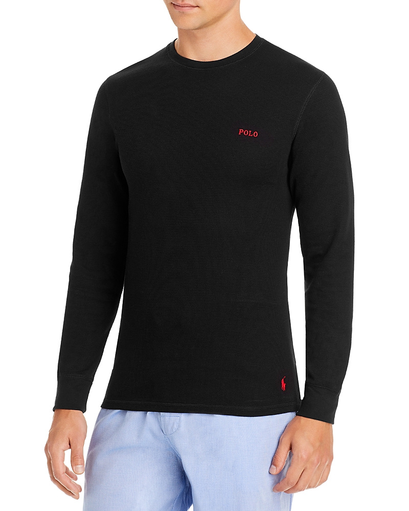 Polo Ralph Lauren Cotton Blend Waffle Knit Embroidered Logo Long Sleeve Sleep Tee