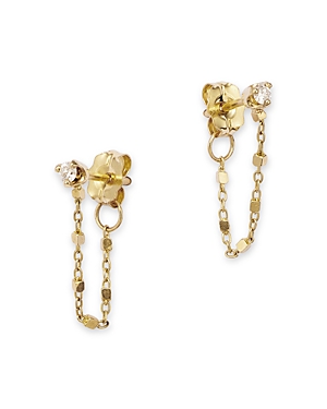 ZOË CHICCO 14K YELLOW GOLD PRONG DIAMOND FRONT TO BACK EARRINGS
