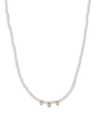 Zoe Chicco 14K Yellow Gold Beaded Cultured Freshwater White Pearls & Triple Diamond Bezel Necklace, 14-16