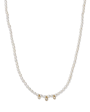 Zoe Chicco 14K Yellow Gold Beaded Cultured Freshwater White Pearls & Triple Diamond Bezel Necklace, 