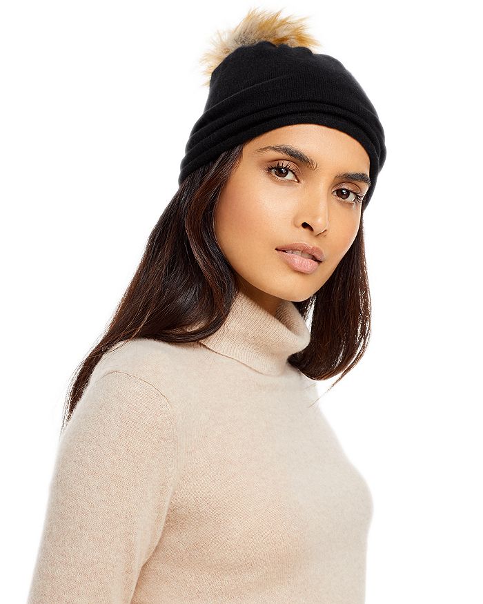 C by Bloomingdale's Cashmere Angelina Faux Fur Pom Hat - 100% Exclusive |  Bloomingdale's