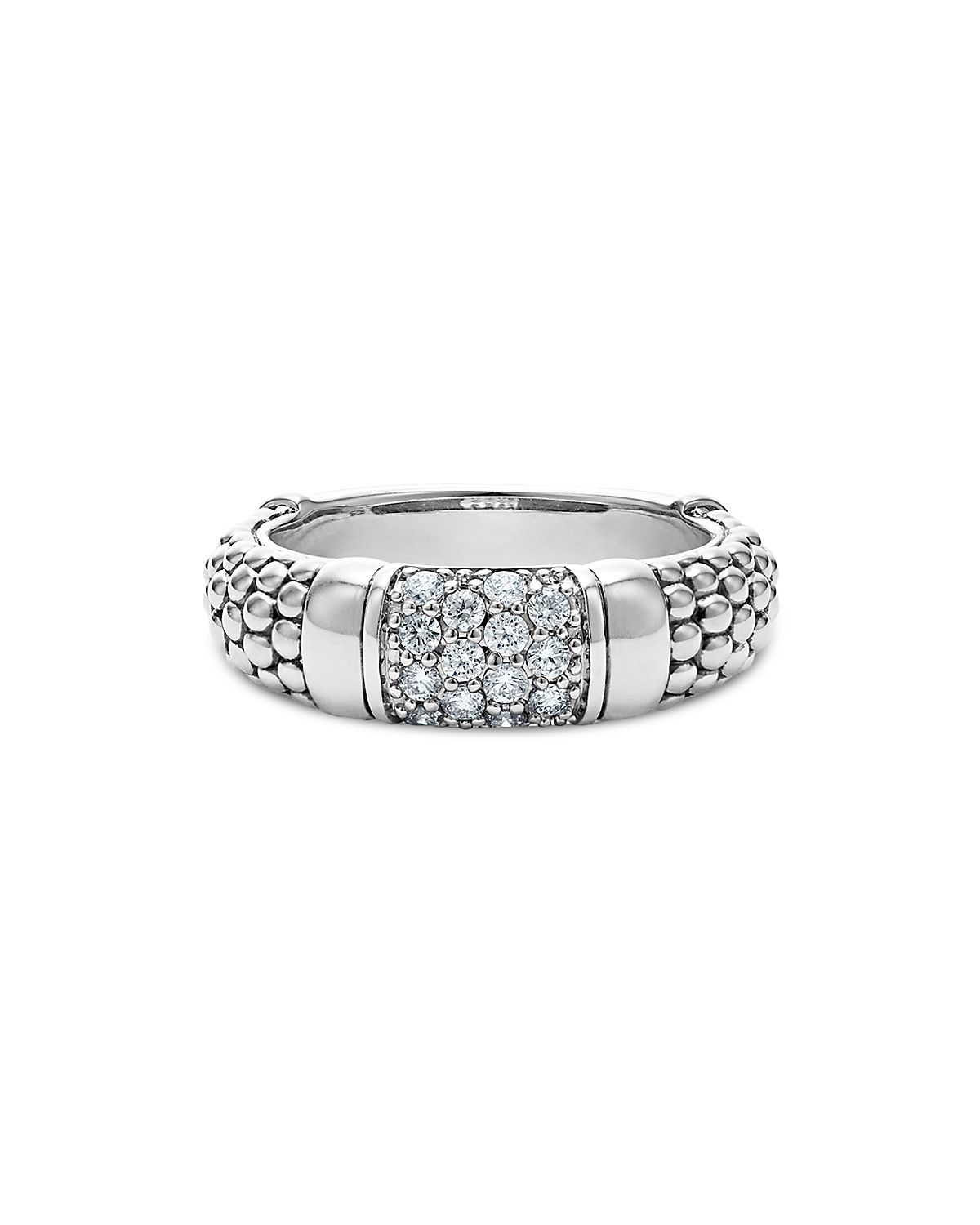 Lagos Sterling Silver Signature Caviar Pave Diamond Ring