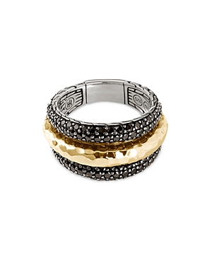 Shop John Hardy 18k Yellow Gold & Hammered Silver Chain Classic Black Sapphire & Black Spinel Ring In Black/gold