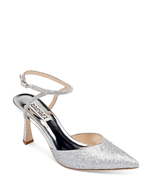 Badgley Mischka Kamilah Ankle Strap Pump In Silver Textile