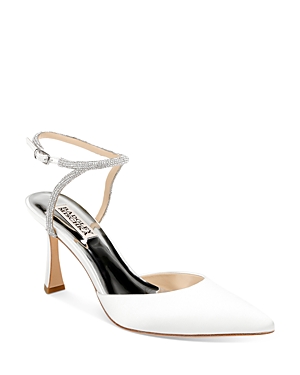 Shop Badgley Mischka Women's Kamilah Pointed Ankle Strap High Heel Sandals In White Satin