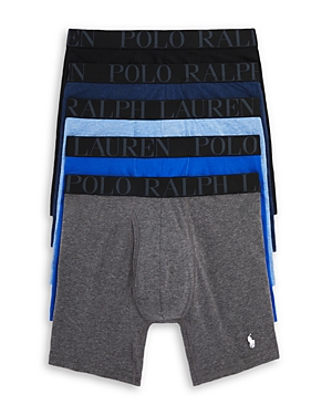 Shop Polo Ralph Lauren Stretch Logo Waistband Classic Fit Boxer Briefs, Pack Of 5 In Black/gray/light Blue/ Royal Blue/ Navy