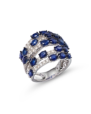 Bloomingdale's Sapphire & Diamond Multirow Ring In 14k White Gold - 100% Exclusive In Blue/white