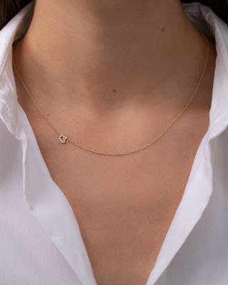 14K Yellow Gold Diamond Script Initial Asymmetrical Necklace, 16-18"