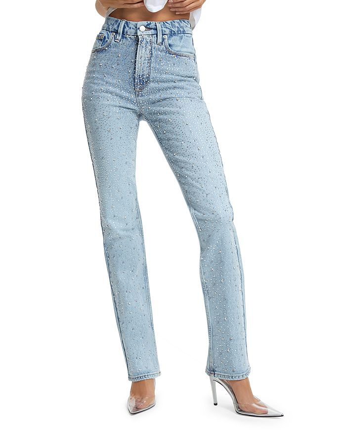 Good American Good Icon Embellished High Rise Straight Leg Jeans ...