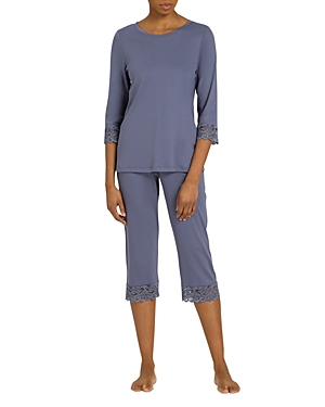 Hanro Moments Lace-trim Cropped Pajama Set In Pigeon