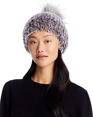 Surell Faux Fur Stretch Knit Beanie In Dark Gray