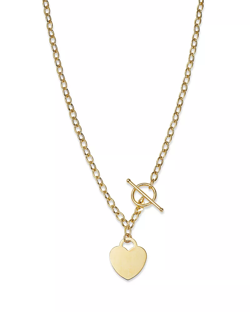 Bloomingdale's Fine Collection Polished Heart Toggle Necklace in 14K Yellow Gold, 17