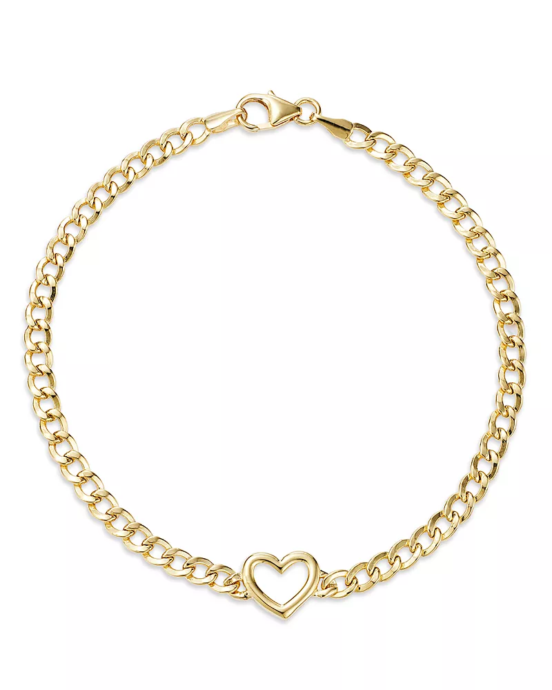 Bloomingdale's Fine Collection Open Heart Curb Link Chain Bracelet in 14K Yellow Gold