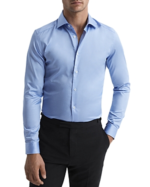 Shop Reiss Remote Slim Fit Button Front Shirt In Mid Blue
