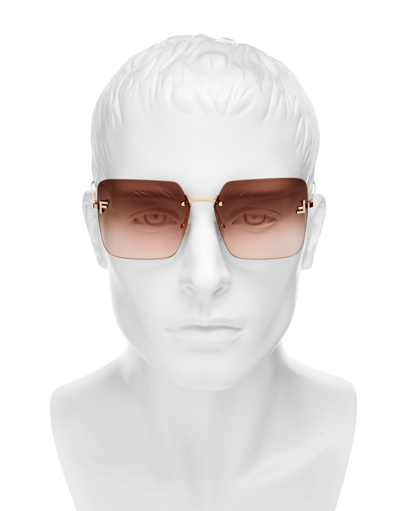 Fendi Rimless Square Sunglasses, 59mm in Gold/Red Gradient